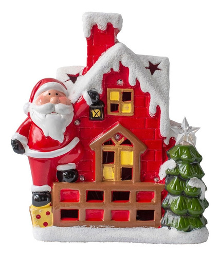 Imagen 1 de 10 de Decoracion Navideña Papa Noel Ceramica Con Luz 26cm