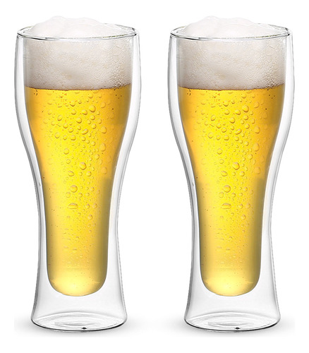 Vasos De Vidrio Doble Pared De Cristal P/ Cerveza 2 Pz 400ml