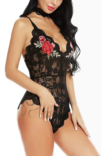 Body De Encaje Con Cuello En V Para Mujer, Lencería De Peluc