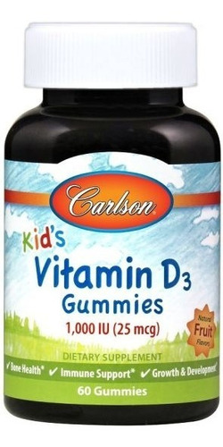 Carlson Labs Kid's Vitamina D3 1000 Ui, 60 Gomitas Sabor Frutas