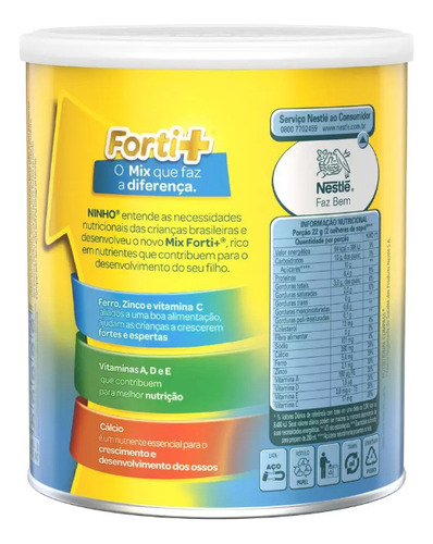 Fórmula infantil em pó Nestlé Ninho Forti+ Levinho en lata de 1 de 350g - 6 meses a 2 anos
