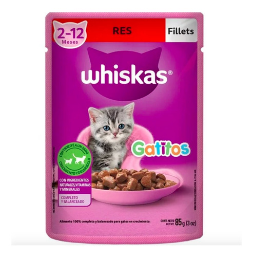 Alimento Para Gato Whiskas Gatitos Fillets Res 12 Pz De 85gr