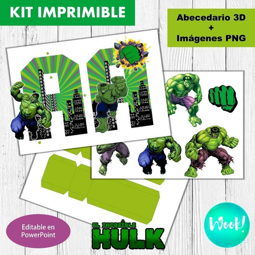 Kit Imprimible Letras 3d Editables El Increíble Hulk