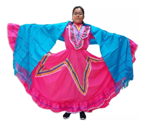 Vestido Jalisco Mujer Medio Vuelo Con Reboso De Artícela Traje Regional Mexicano Guadalajara