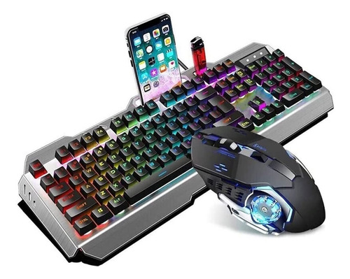 Smsom Teclado Mecanico Mouse Combo Rgb Gaming 104 Led Usb Pc