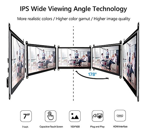 Monitor Táctil 7puLG Para Raspberry Pi, Ips Portátil Hdmi