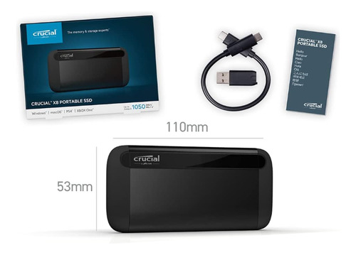 Ssd Externo 1tb Usb C 3.2 1050mb/s Leit X8 Series Crucial