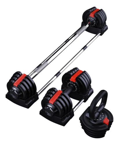 Set Entrenamiento 19 Kg Ajustable 3 En 1 Barra Mancuerna