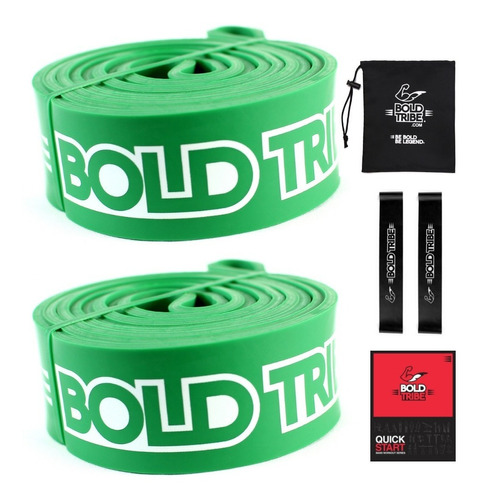 2 Ligas Bandas Resistencia Crossfit Pull Ups Verde #4 Con Mini Bandas Bolsas Tutoriales Ejercicio Calistenia Bold Tribe