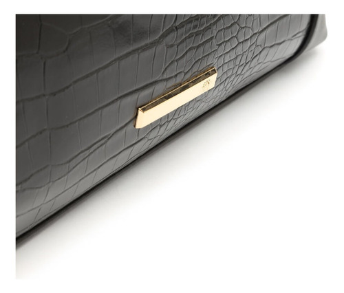 Imagem 5 de 6 de Bolsa Feminina Transversal Tote Média Croco Preta - My Shoes
