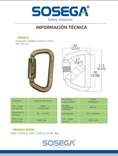 Mosquetón Sosega  Big En Acero 50 Kn X 3 Und