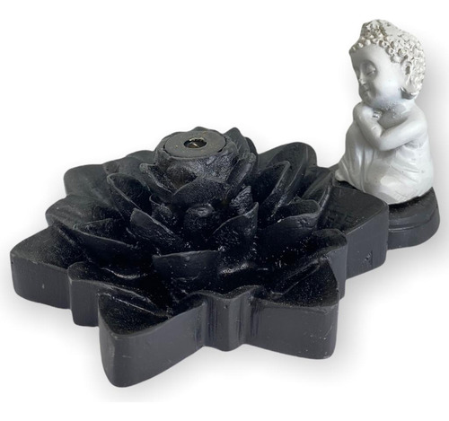 Incensário Cascata Flor De Lotus Buda Sonhador Preto Branco