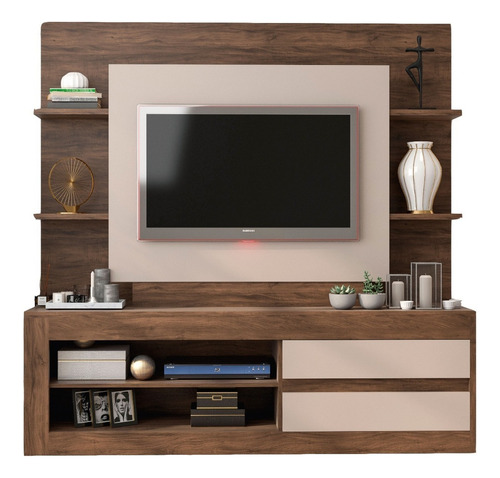 Rack Tv Modular Living Hasta Led 55 Estantes Exclusive Color Marrón oscuro