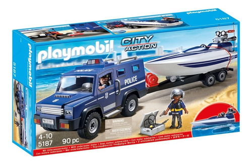 Playmobil City Action 5187 Coche De Policía Con Lancha 90pza