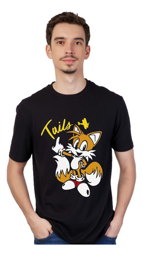 Remera Negra Tails - Sonic - Unisex - Manga Corta Gamer 