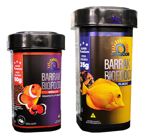 Kit Barrak Biofoods Grânulos 50g + Flocos 35g - Ração Marinh