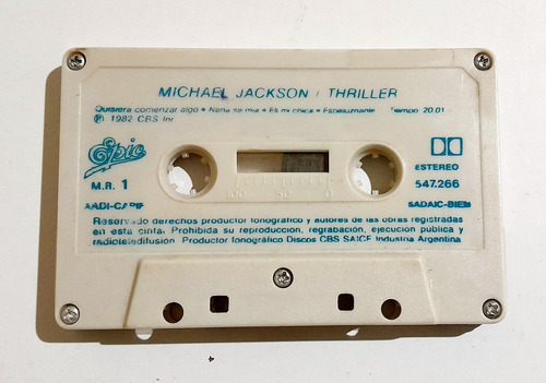 Michael Jackson. Thriller. Cassette. Sello Épic. 1982 Estándar