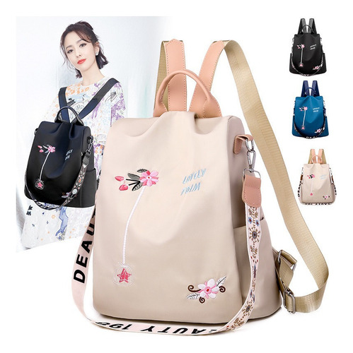 Mochila Impermeable Con Bordado De Flores For Mujer .