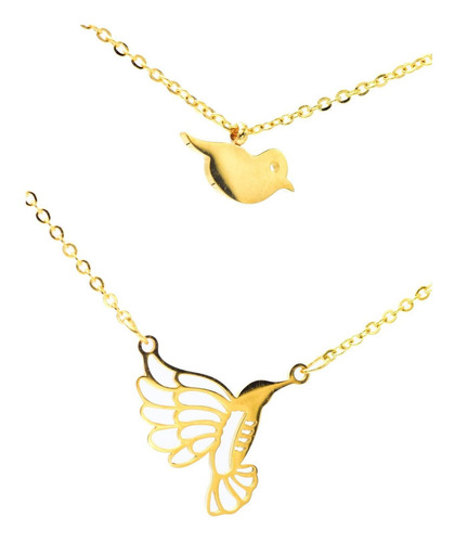 Imagen 1 de 3 de Kit Cadena Dije Aretes Dorado Forma De Colibrí C Aves Acero