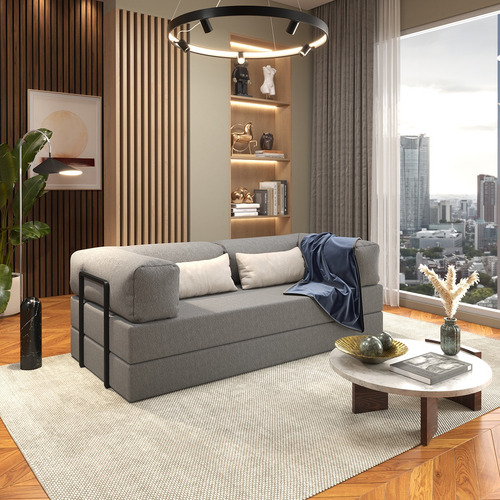 Puff Na Caixa Sofá Cama 3 Em 1 Modular 2 Lugares Dobrável