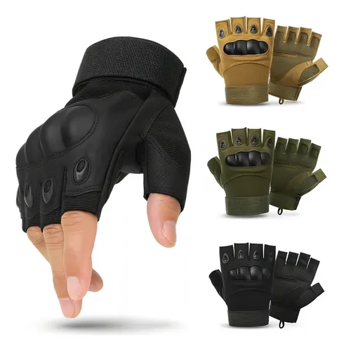 Luva Airsoft Tática Meio Dedo Paintball Militar Esporte Moto Pret...
