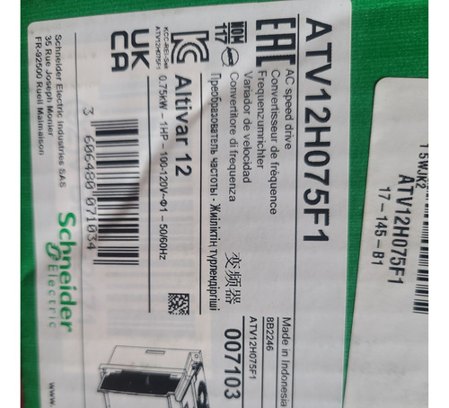 Variador Schneider Atv12h075f1 1hp 100_120v Totalmente Nuevo