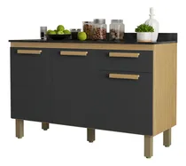 Comprar Móveis Bela Balcão De Cozinha Organizador 3 Portas Multiuso 1 Gaveta Corrediça Telescópica Nicho Compacto Madeira Cor Cinza