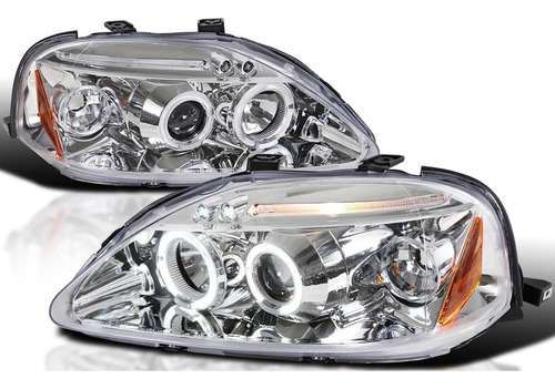 Juego De Faros Honda Civic 1999 2000 Ojo Angel Led