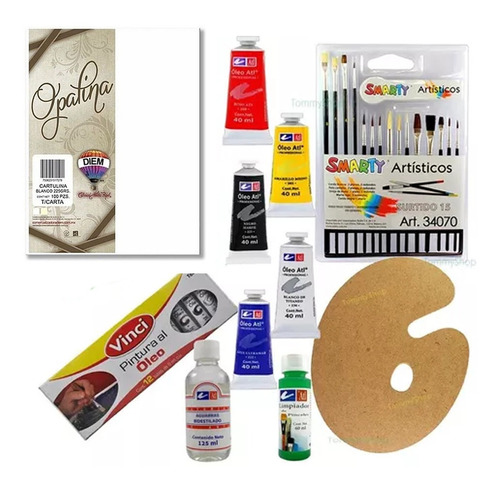 Kit De Pintura Oleo P Pintar Paleta Madera Papel Pinceles