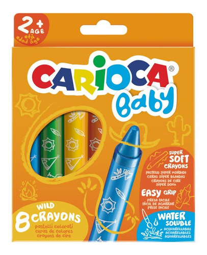 Crayones Cera Carioca Baby X8 Facil Agarre Acuarelables Atox