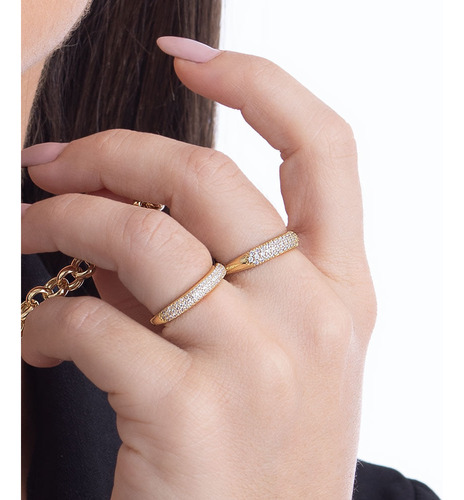 Anel Pavê Em Ouro 18k Com 61 Pontos De Diamante Aro 18