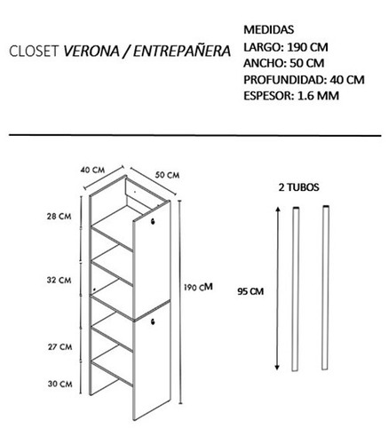 Closet Verona Entrepañera Premium Ajustable Color Blanco