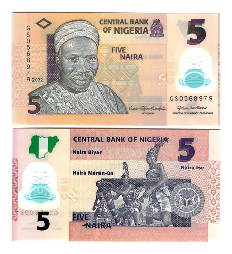 Nigeria - Billete 5 Naira 2022 - Polímero - Unc