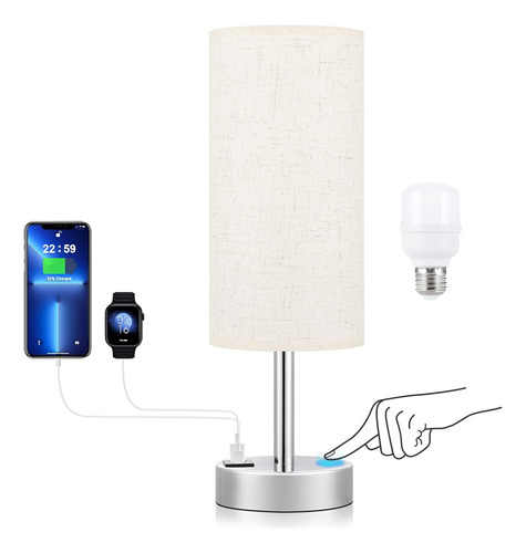 Lámpara De Mesa Táctil Para Mesita De Noche De Dormitorio, L