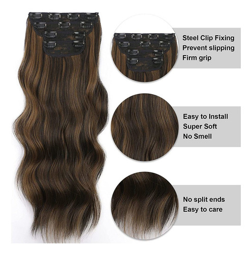 4 Piezas Extensiones Clip Cabello Mechas Marrón For Mujeres