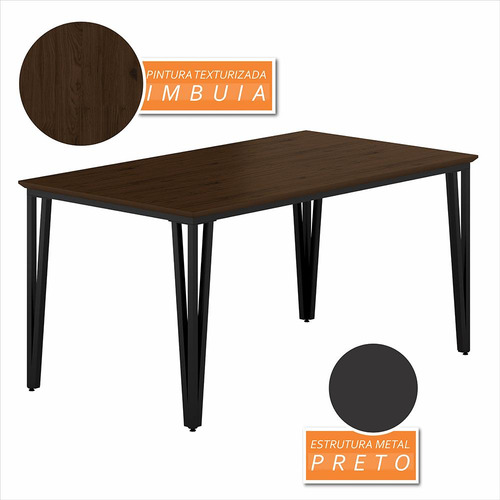 Mesa Com 6 Cadeiras Industrial 1,8 Aspen Pr/imb/beg - M.a Cor Preto Fosco/imb/linho Bege