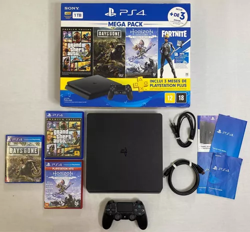 Playstation 4 Sony Hits Bundle 3, 1TB, 1 Controle, 3 Jogos Físicos