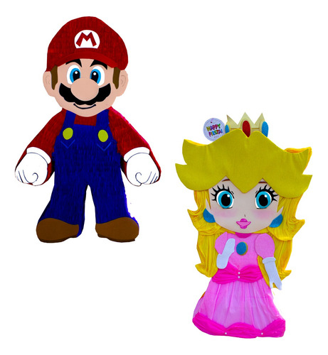 2 Piñatas Mario + Princesa Peach 80 Cm Super Mario Bros