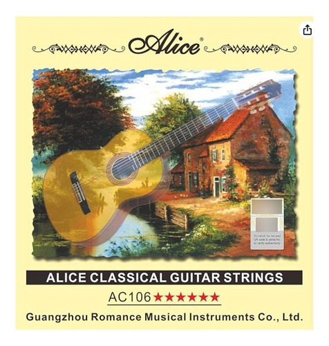 Cuerdas Para Guitarra Clásica Marca Alice Ac106