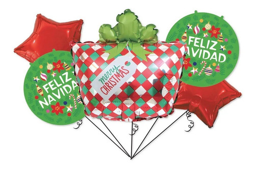 Set Globos Metálicos Regalo De Navidad Cotillón Activarte