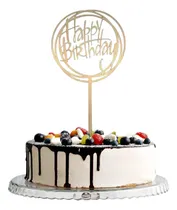 Comprar Letrero Para Pastel Topper Cake Happy Birthday Fiesta Madera Beige Happy