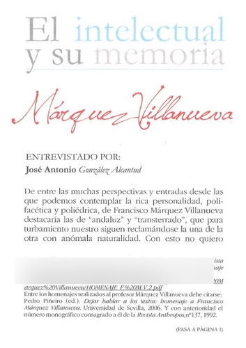 Intelectual Y Su Memoria - Marquez Villanueva