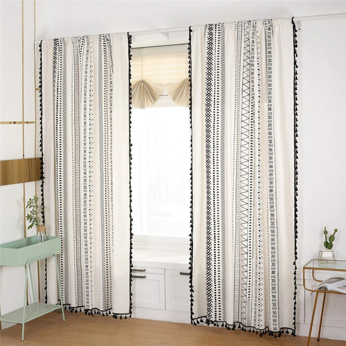 You Sa - Cortinas Con Estampado Geomtrico A Rayas, Mezcla De