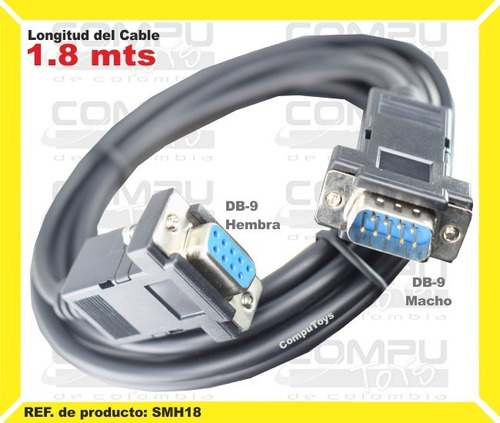 Imagen 1 de 6 de Cable Db9 Macho- Hembra 9 Pin 1.8m Ref: Smh18 Computoys Sas