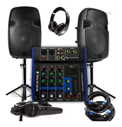 Combo Deluxe Consola Potencia+bafles15''+mic+auric+pie+cable