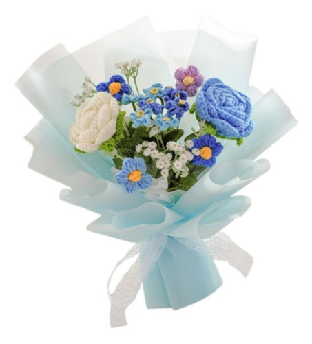 Regalo De Ramo De Flores De Crochet Terminado Para Azul