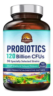 Probióticos 120 Billones 36 Cepas Enzimas Digestivas 30 Caps Sabor Sin Sabor