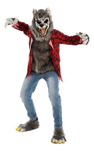 Disfraz De Hombre Lobo Rojo Para Halloween Con Mscara, Guant