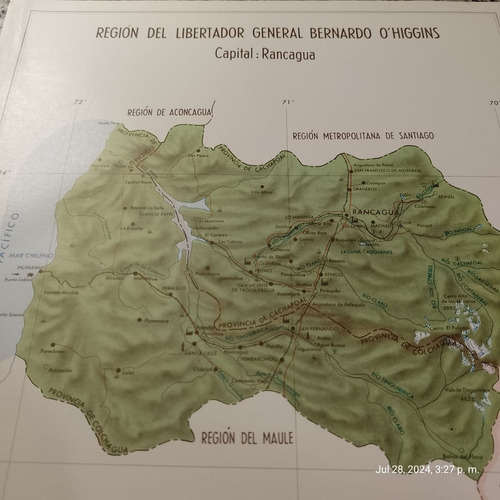 Mapa Región De O´higgins 34x25cm. Imp. 1976 (Usado)