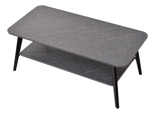 Mesa De Centro Rectangular Minimalista De Dos Niveles Color Gris